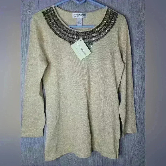 NWT Lauren Michelle sequins long sleeve blouse with tensil tread woven in. - Picture 1 of 7